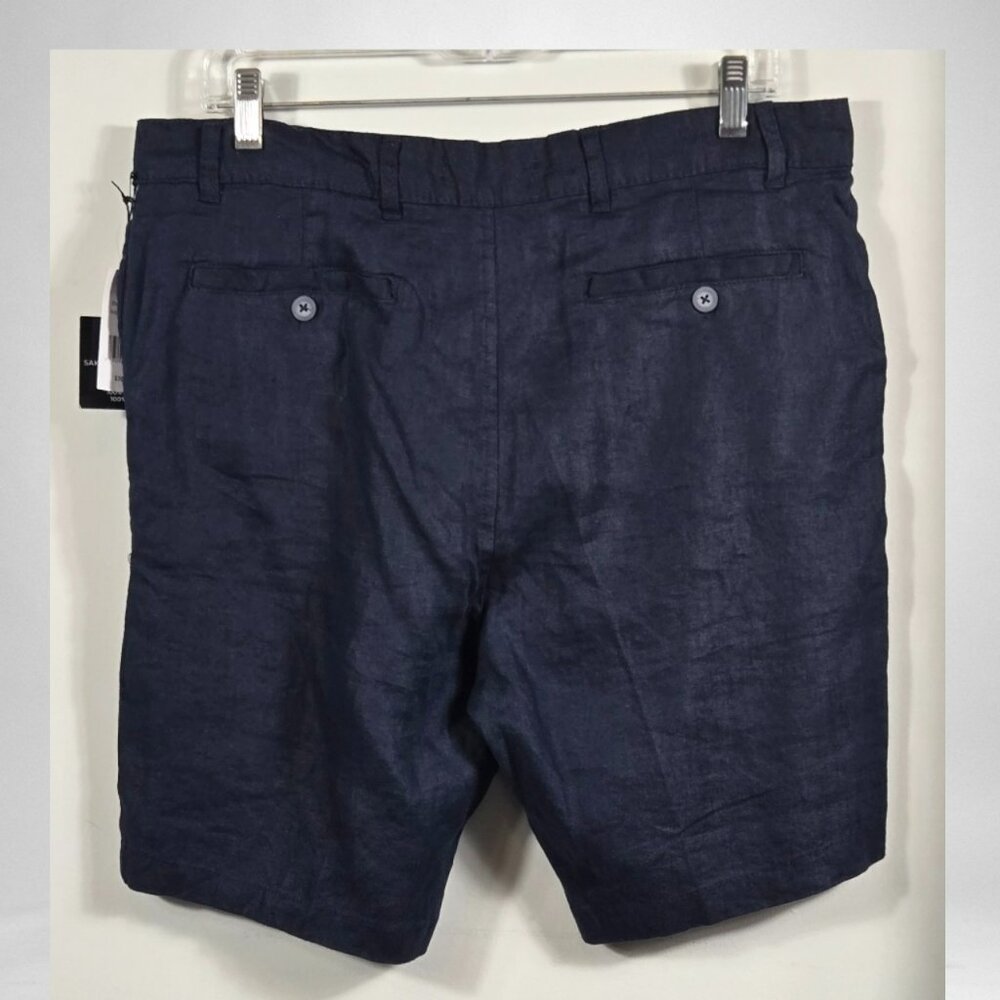 Saks Fifth Avenue  NWT 34 Men's Linen Flat Front Casual Shorts Navy Blue - Picture 5 of 8